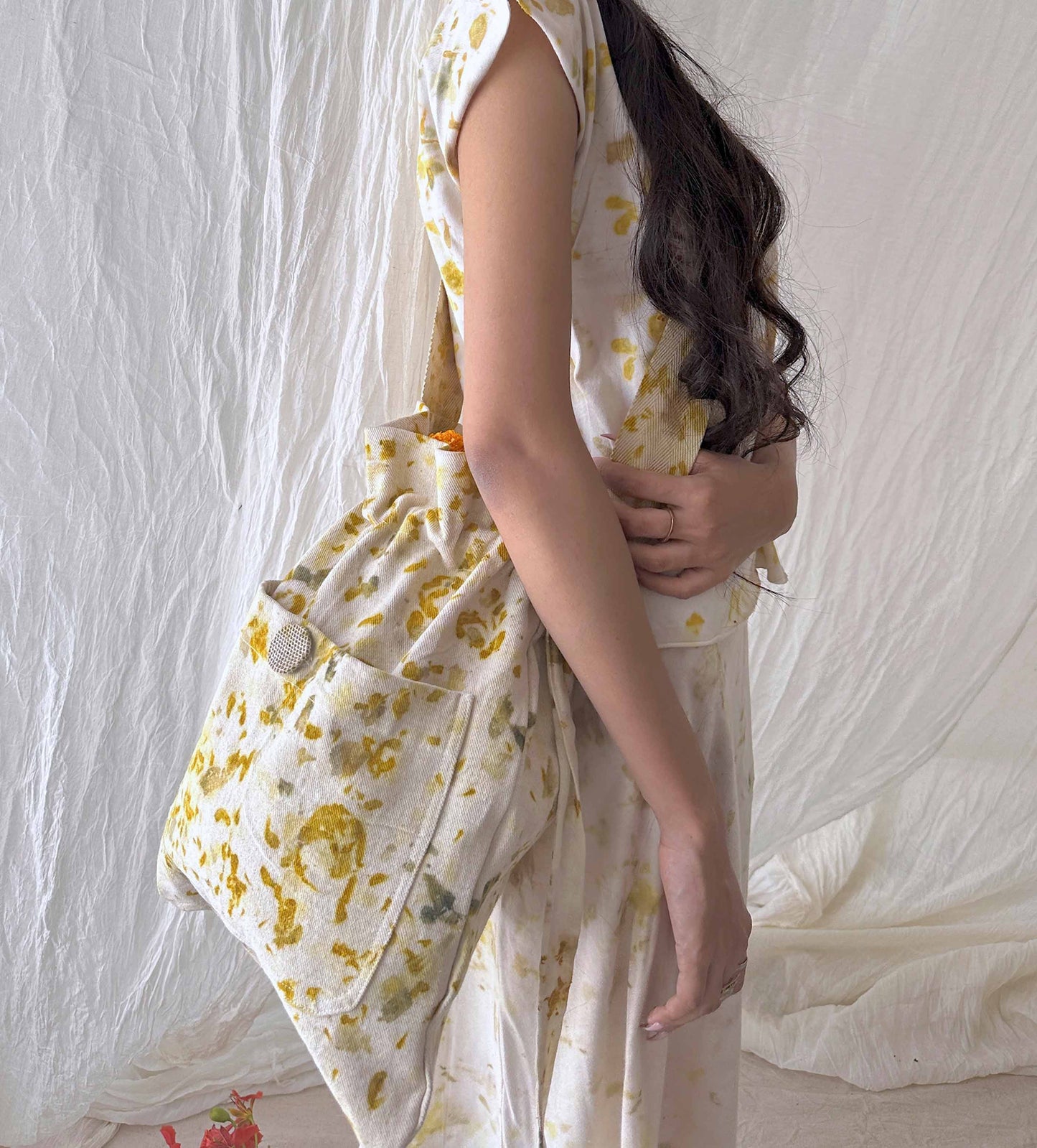 shoulder bag - flower dyed natural canvas