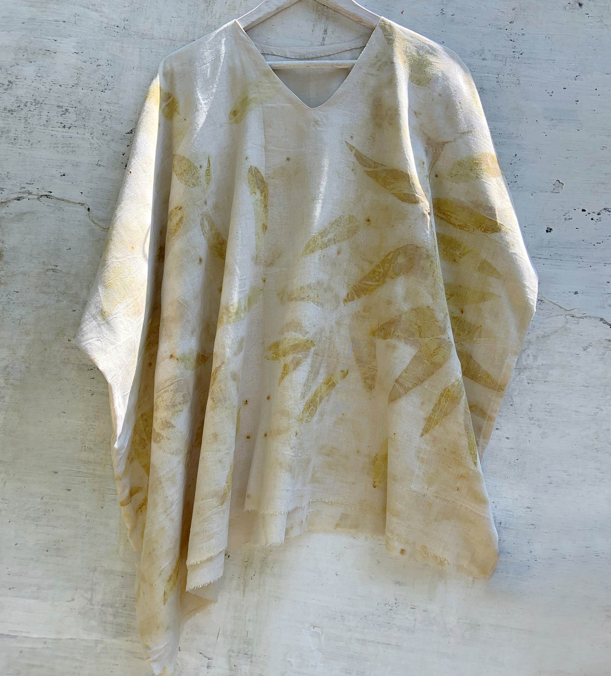 handloom kaftan eco printed with eucalyptus leaves