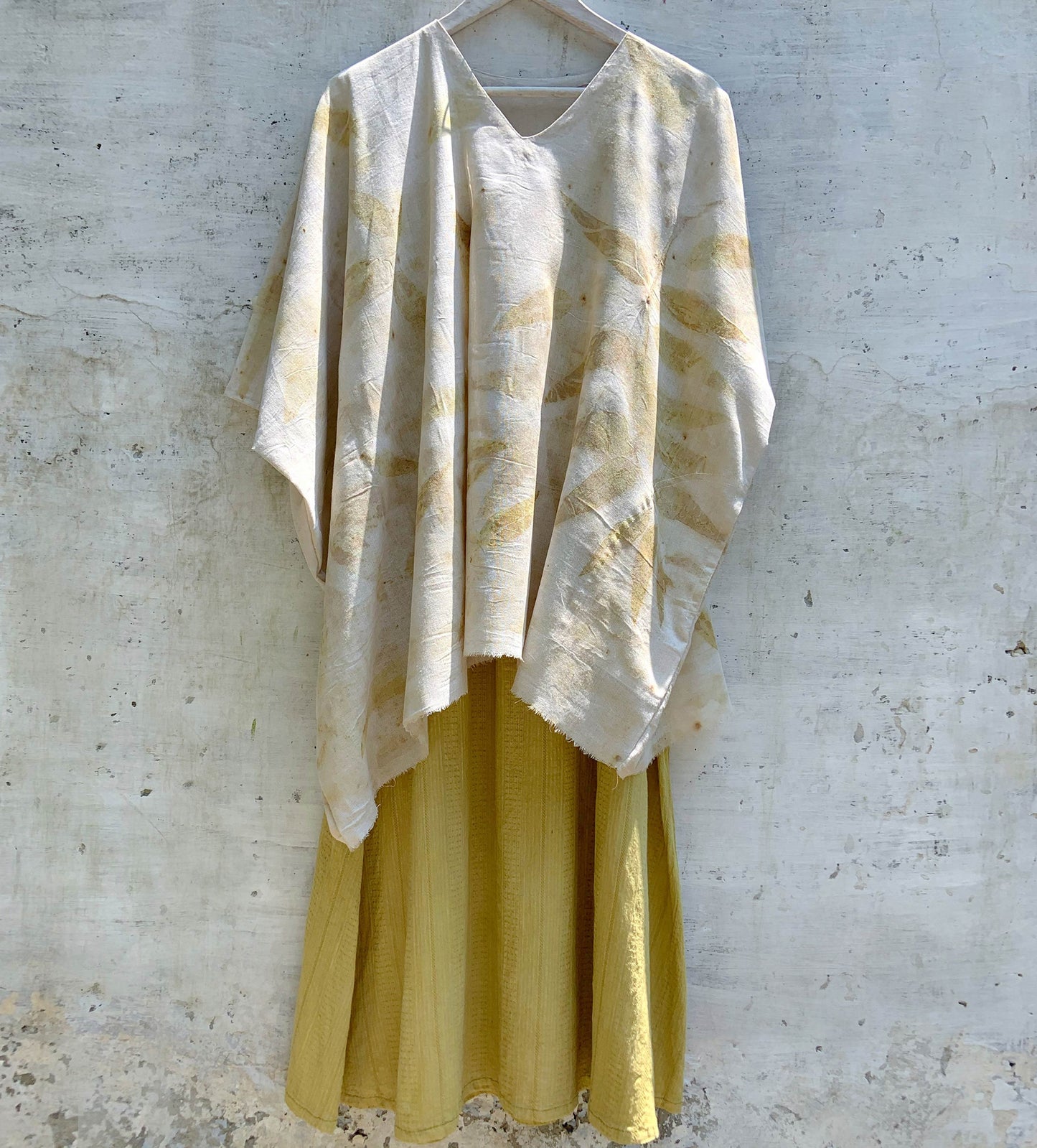 handloom kaftan eco printed with eucalyptus leaves