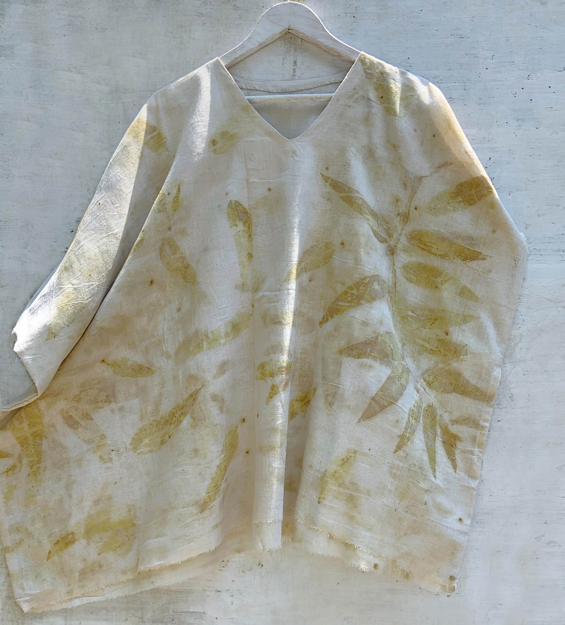 handloom kaftan eco printed with eucalyptus leaves