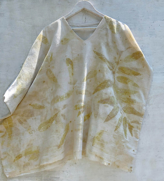 handloom kaftan eco printed with eucalyptus leaves