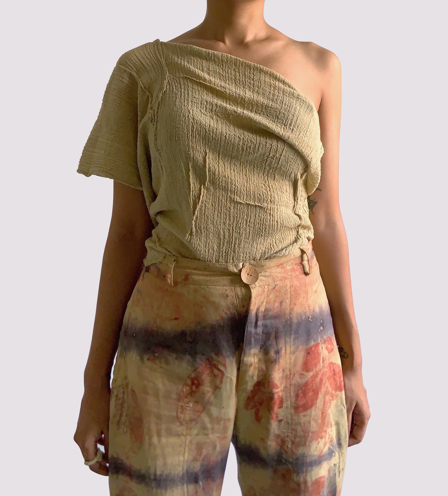hibisucs dyed hand made off shoulder top in cotton