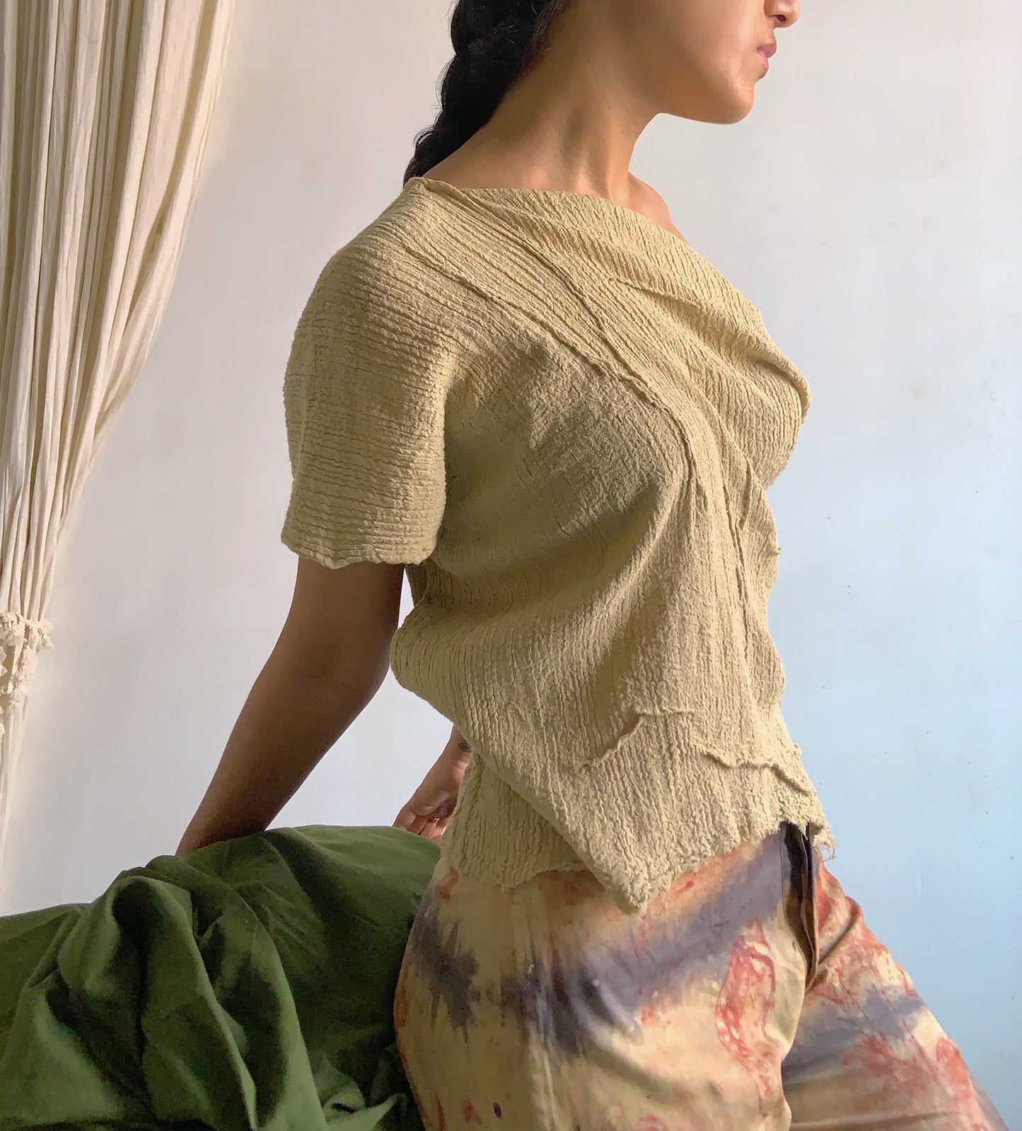 hibisucs dyed hand made off shoulder top in cotton