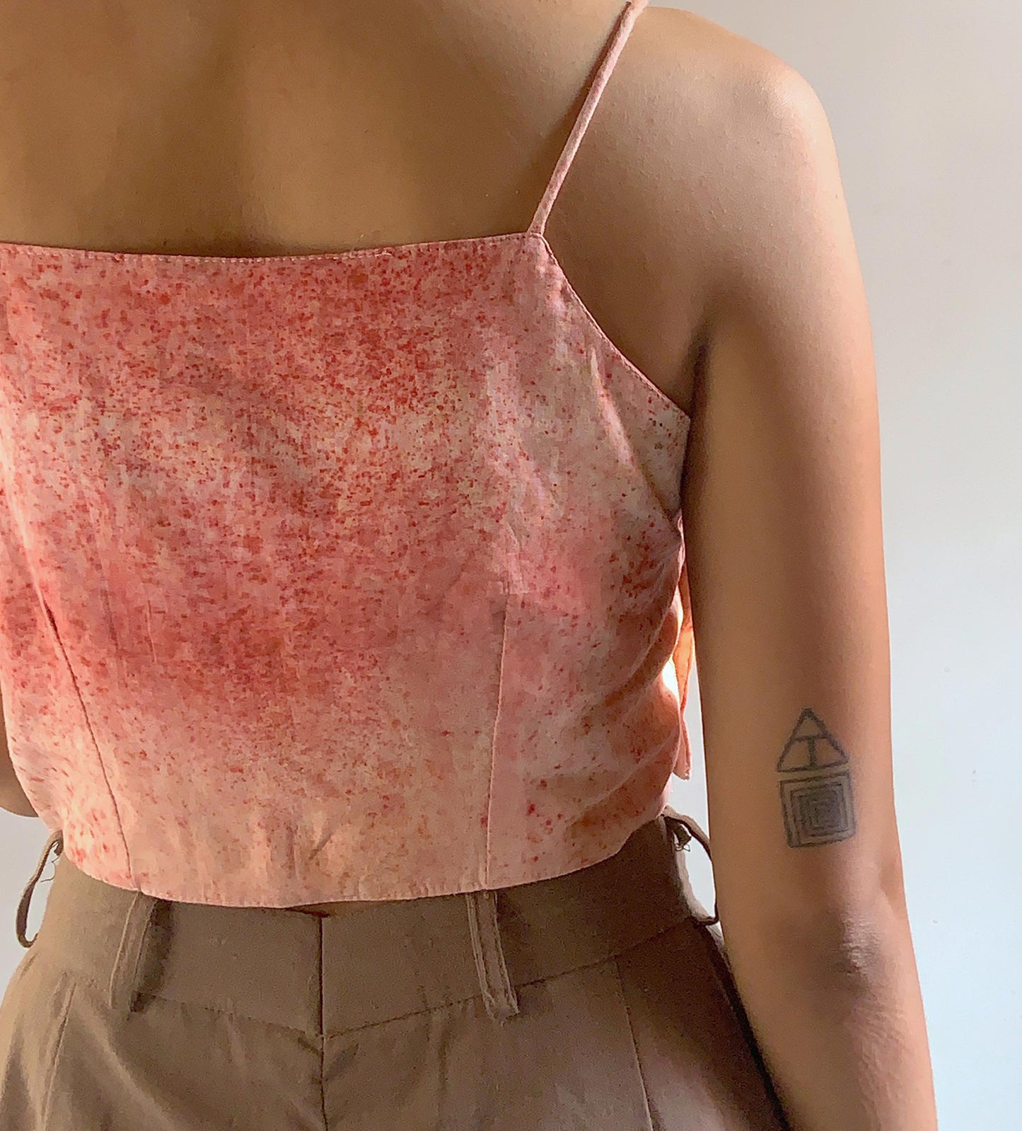 naturally dyed with Indian madder pink hand made crop top