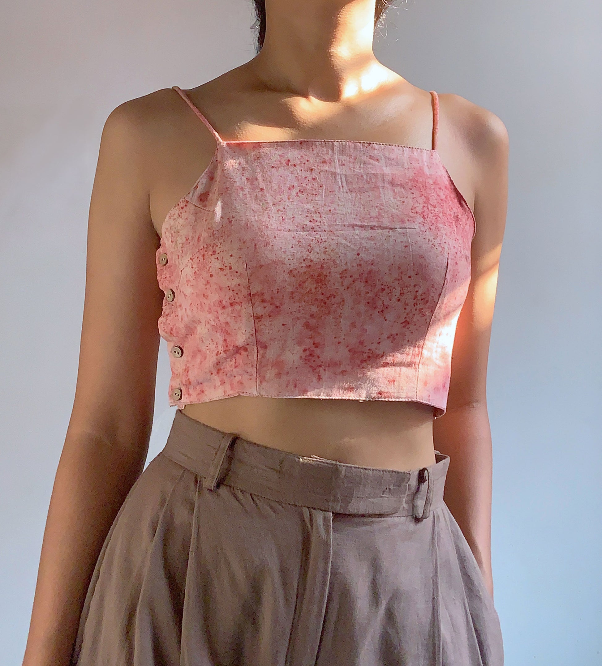 naturally dyed with Indian madder  pink hand made crop top